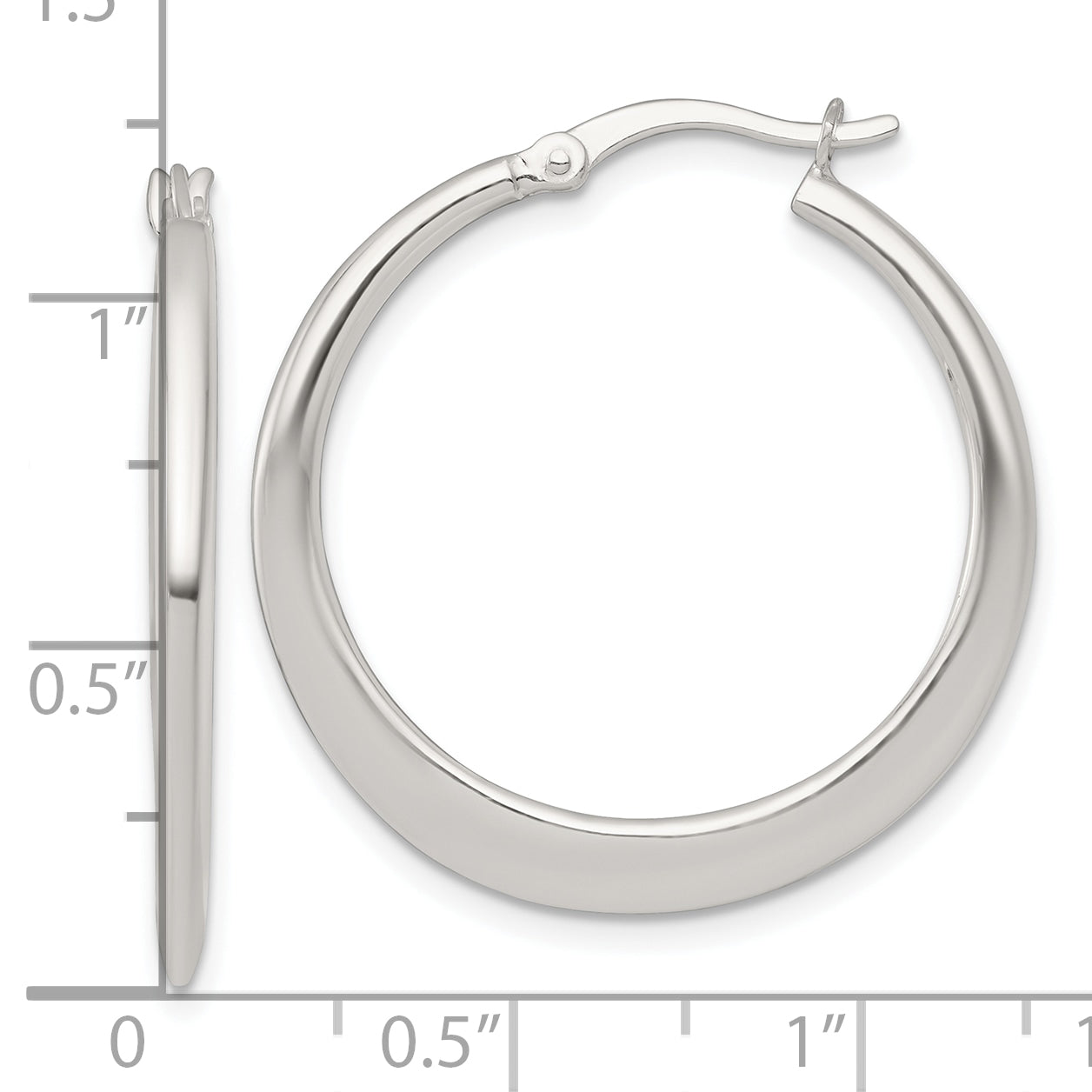Sterling Silver Polished 30.0mm Tapered Round Hoop Earrings