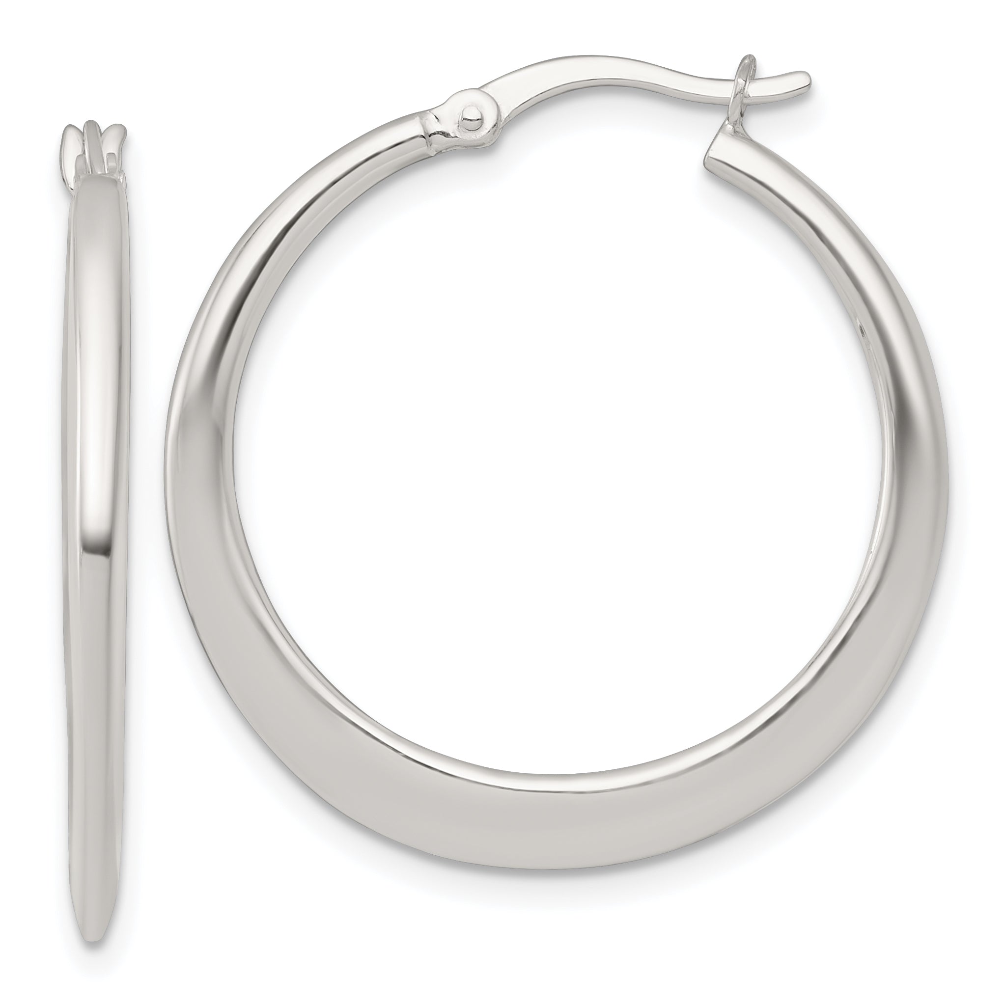 Sterling Silver Polished 30.0mm Tapered Round Hoop Earrings Main image