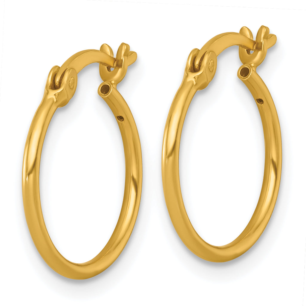 Sterling Silver Gold-tone Polished 1.25mm x 15mm Round Tube Hoop Earrings