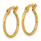 Sterling Silver Gold-tone Polished 1.25mm x 15mm Round Tube Hoop Earrings