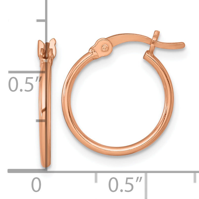 Sterling Silver Rose-tone Polished 1.25mm x 15mm Round Tube Hoop Earrings