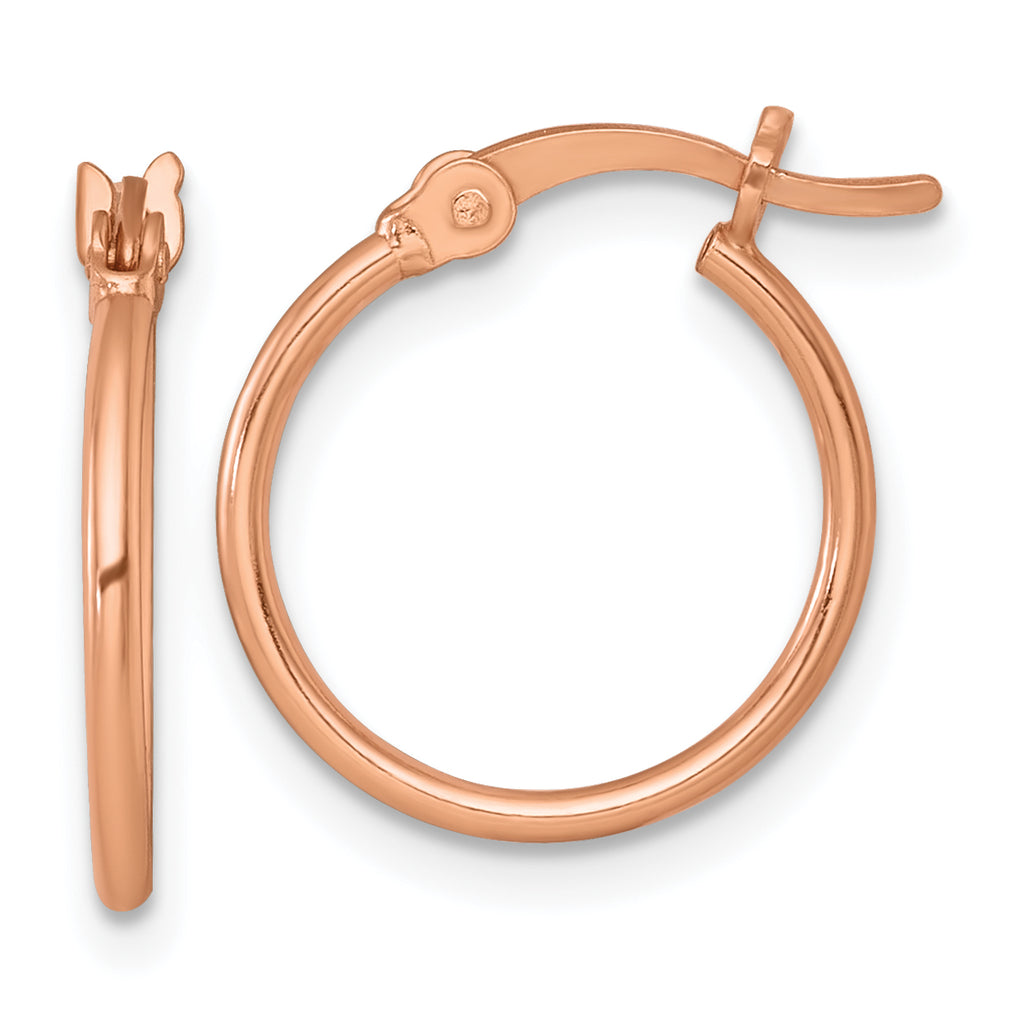 Sterling Silver Rose-tone Polished 1.25mm x 15mm Round Tube Hoop Earrings