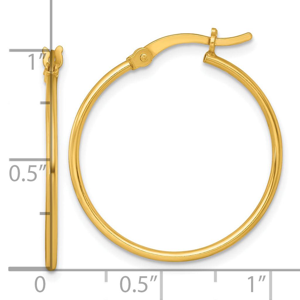 Sterling Silver Gold-tone Polished 1.25mm x 25mm Round Tube Hoop Earrings