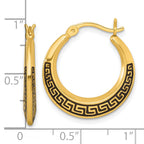 Sterling Silver Gold-tone Polished and Black Enameled Greek Key Round Graduated Hollow Hoop Earrings