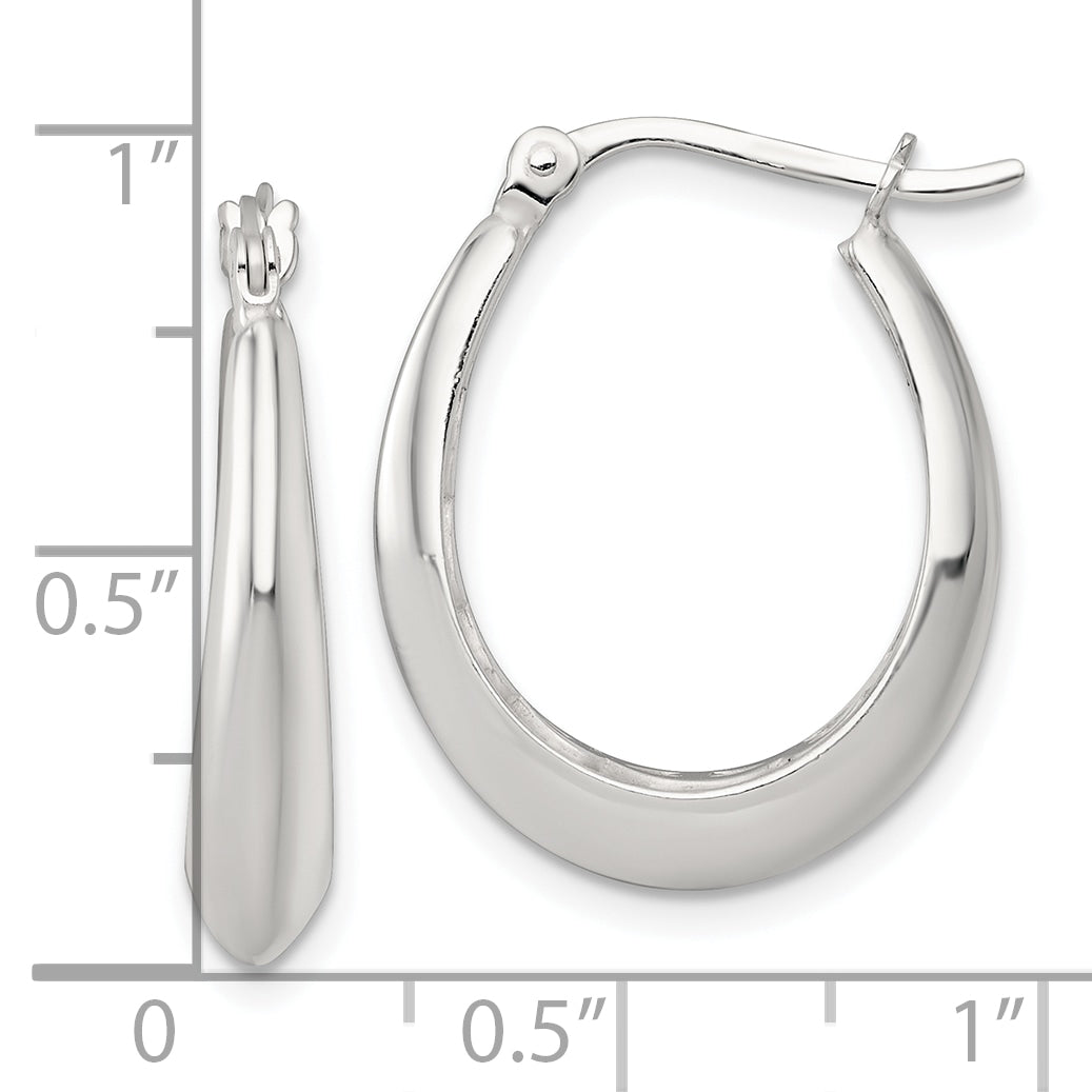 Sterling Silver Polished Knife Edge Tapered Oval Hoop Earrings