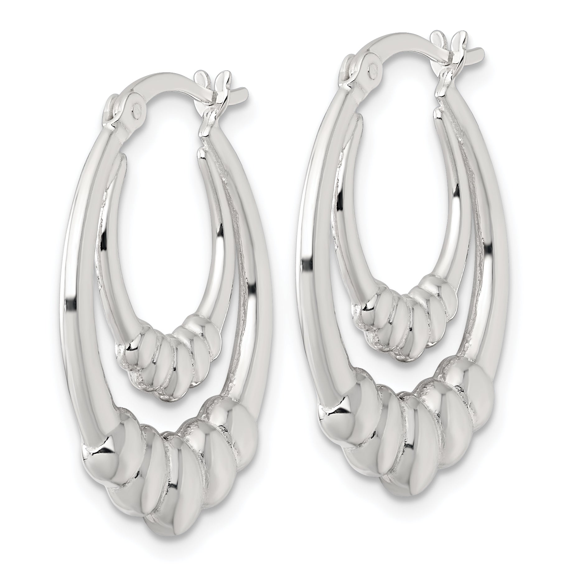 Sterling Silver Polished Scalloped Double Oval Hollow Hoop Earrings