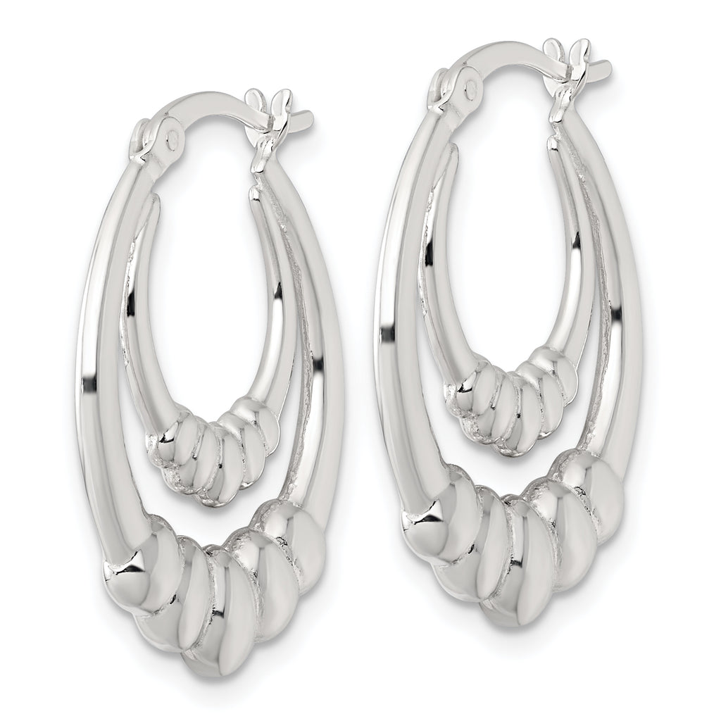 Sterling Silver Polished Scalloped Double Oval Hollow Hoop Earrings