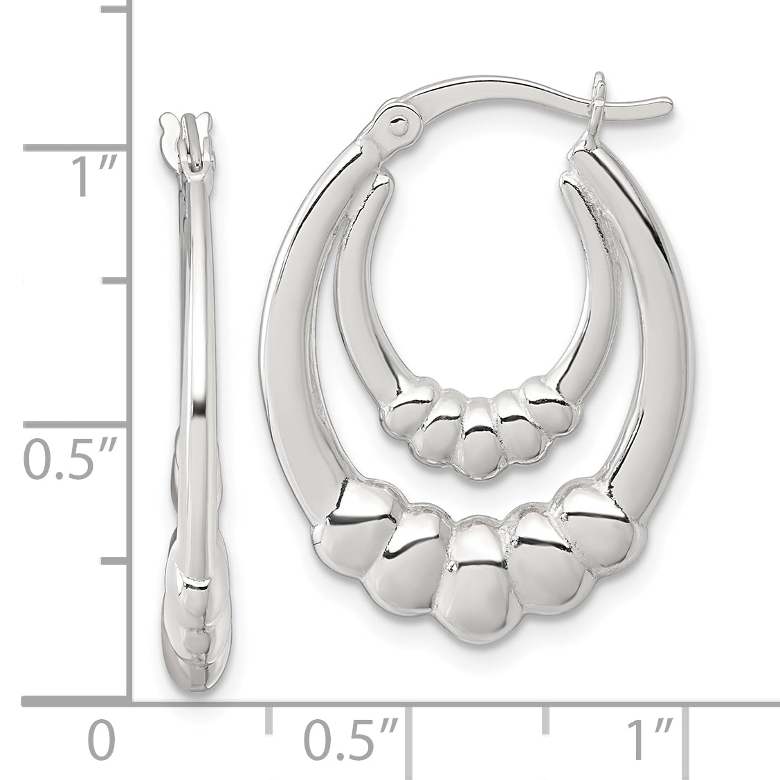 Sterling Silver Polished Scalloped Double Oval Hollow Hoop Earrings