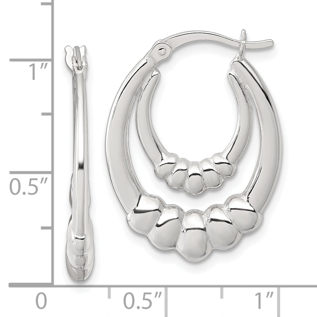 Sterling Silver Polished Scalloped Double Oval Hollow Hoop Earrings