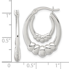 Sterling Silver Polished Scalloped Double Oval Hollow Hoop Earrings
