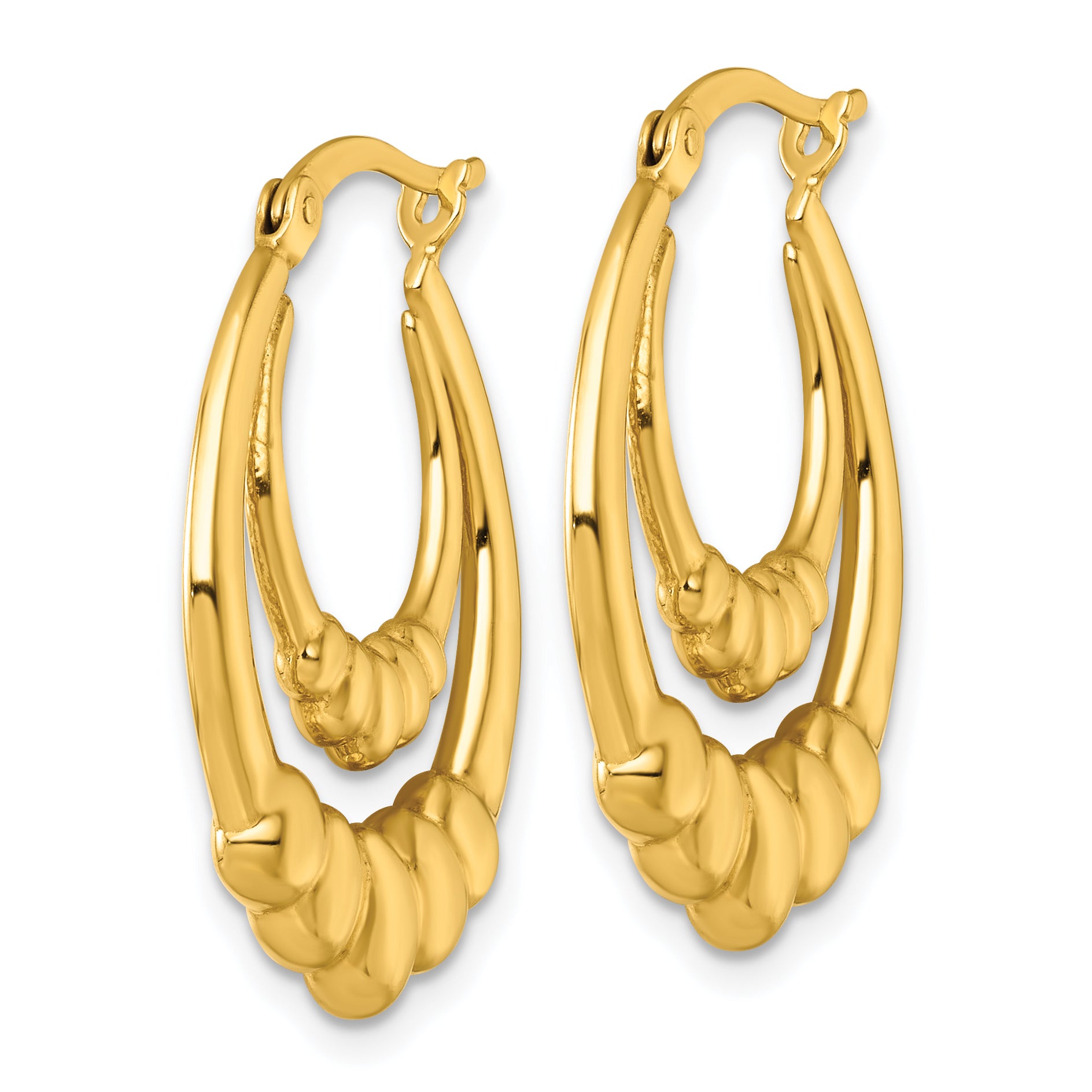 Sterling Silver Gold Tone Polished Scalloped Double Oval Hollow Hoop Earrings Secondary image