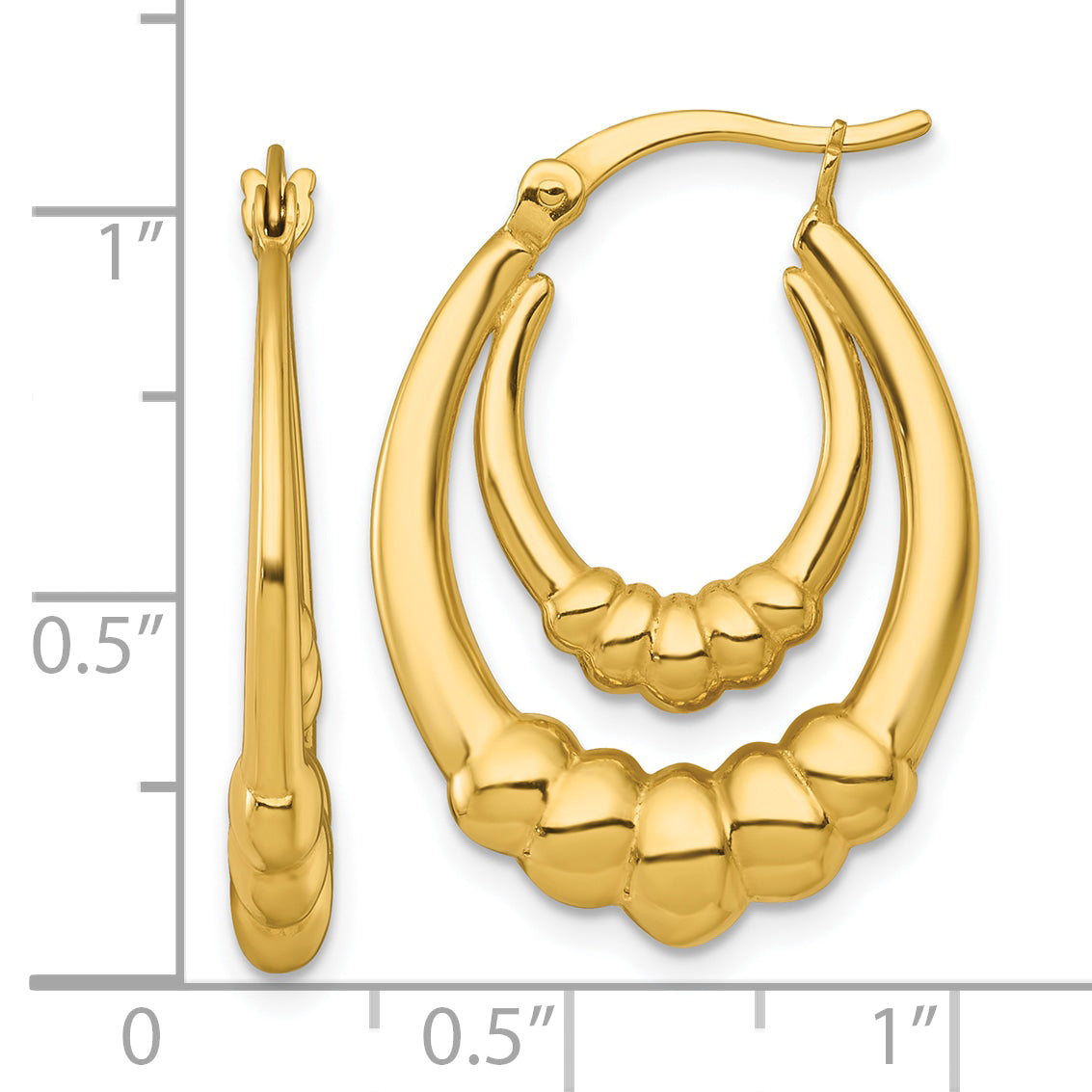 Sterling Silver Gold Tone Polished Scalloped Double Oval Hollow Hoop Earrings