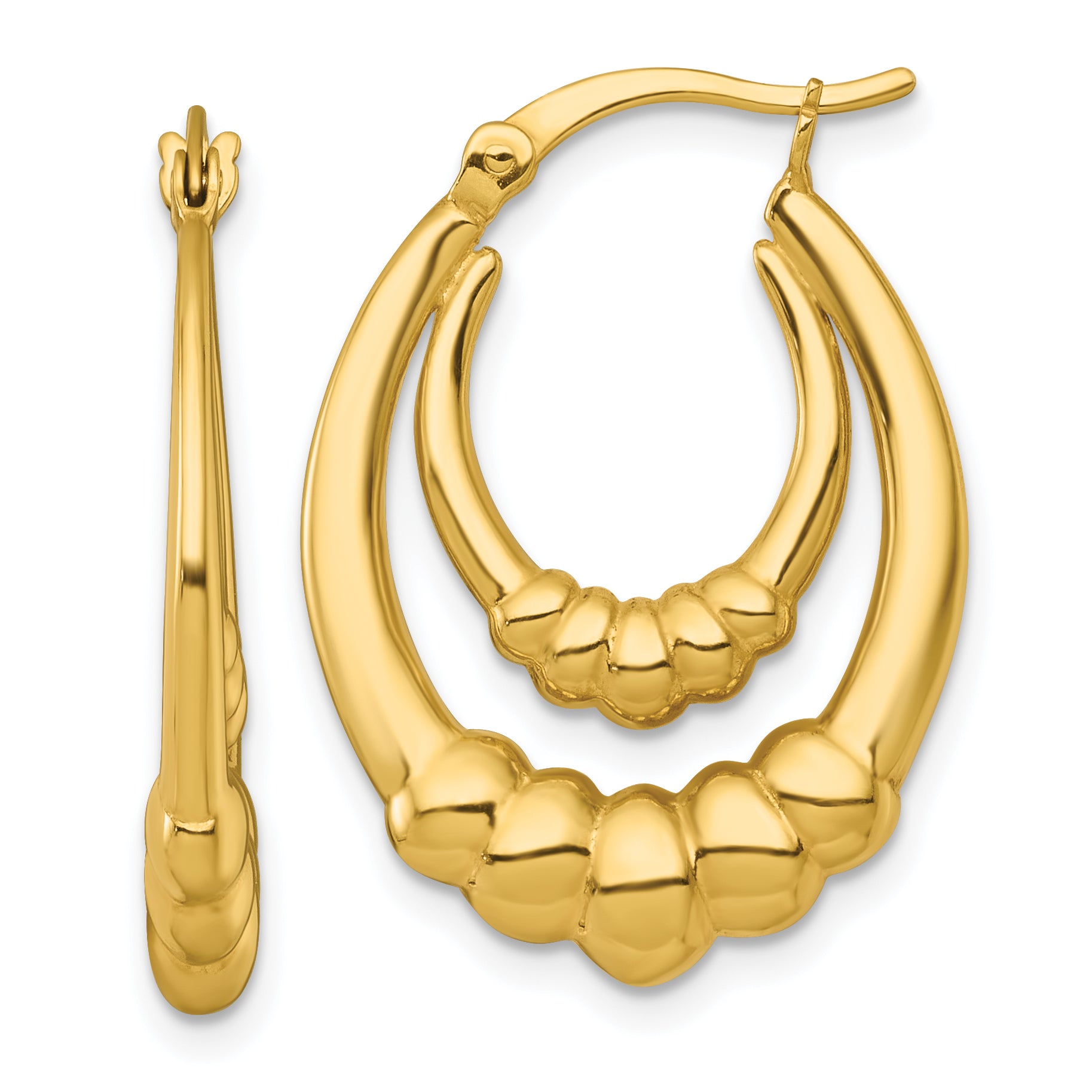 Sterling Silver Gold Tone Polished Scalloped Double Oval Hollow Hoop Earrings Main image