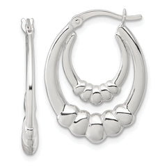 Sterling Silver Polished Scalloped Double Oval Hollow Hoop Earrings