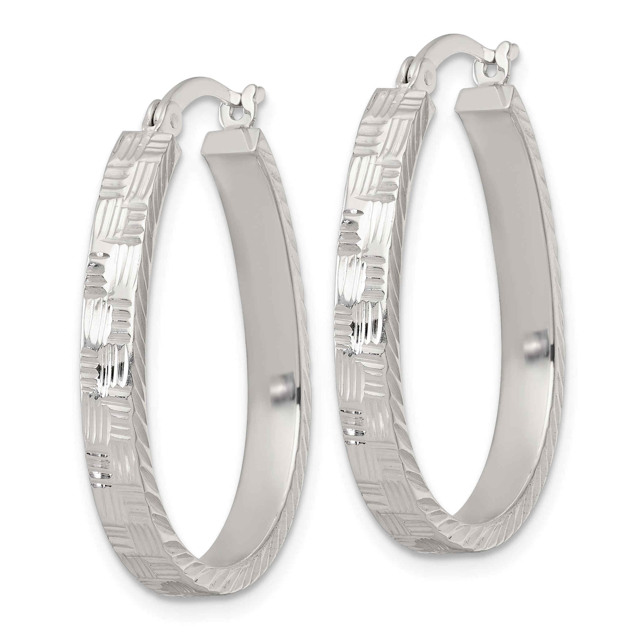 Sterling Silver Polished Straight Diamond-cut 4.0mm Oval Hoop Earrings