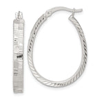 Sterling Silver Polished Straight Diamond-cut 4.0mm Oval Hoop Earrings