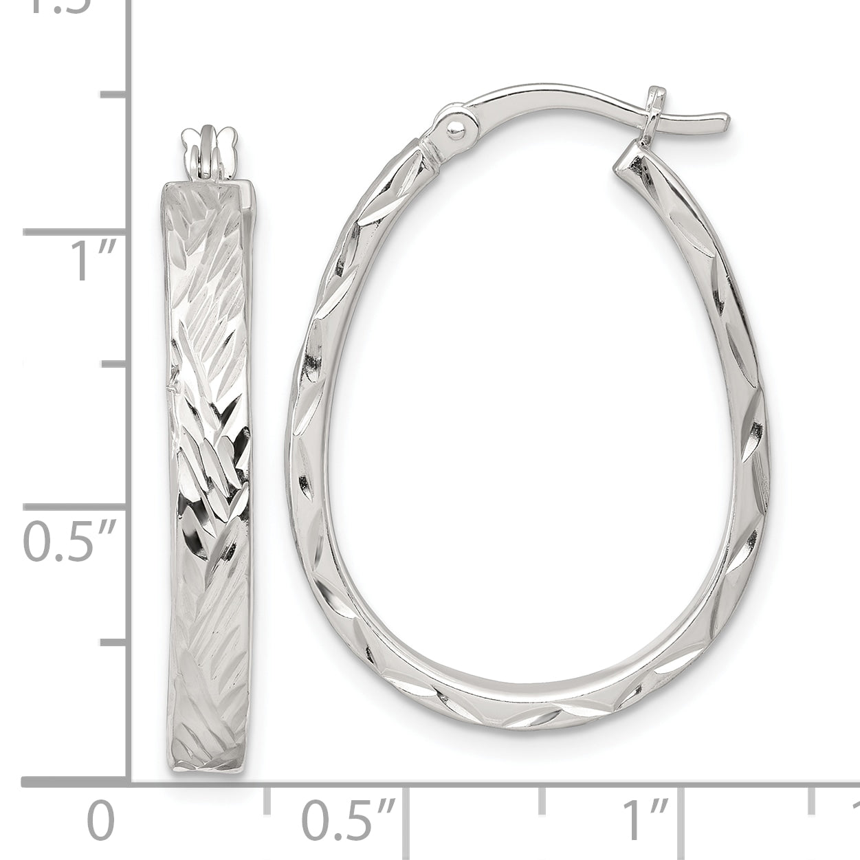 Sterling Silver Polished Diamond-cut 4.0mm Oval Hoop Earrings