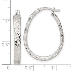 Sterling Silver Polished Diamond-cut 4.0mm Oval Hoop Earrings