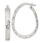 Sterling Silver Polished Diamond-cut 4.0mm Oval Hoop Earrings