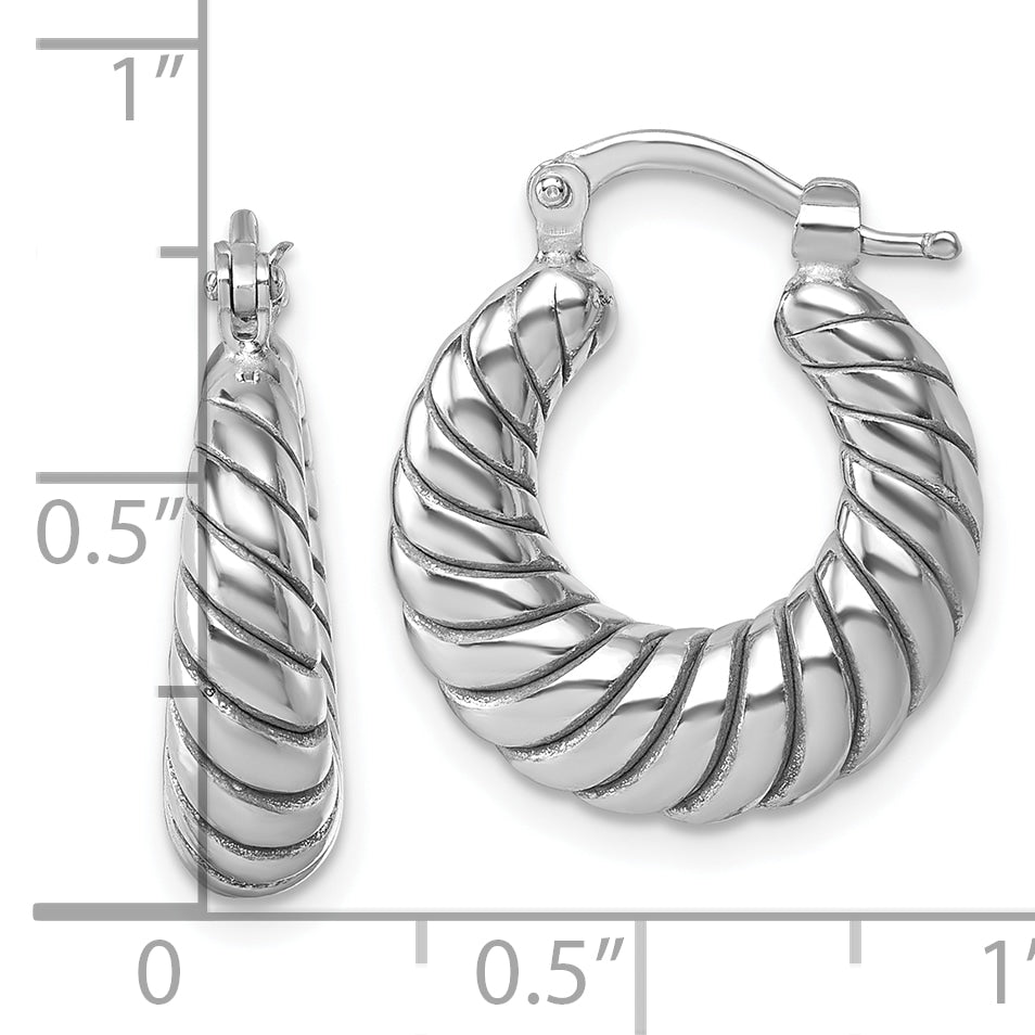 Sterling Silver Rhodium-plated Polished 5.5 x 18mm Twisted Graduated Tube Hoop Earrings