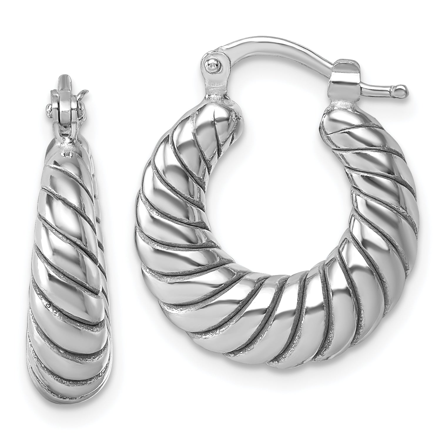Sterling Silver Rhodium-plated Polished 5.5 x 18mm Twisted Graduated Tube Hoop Earrings Main image
