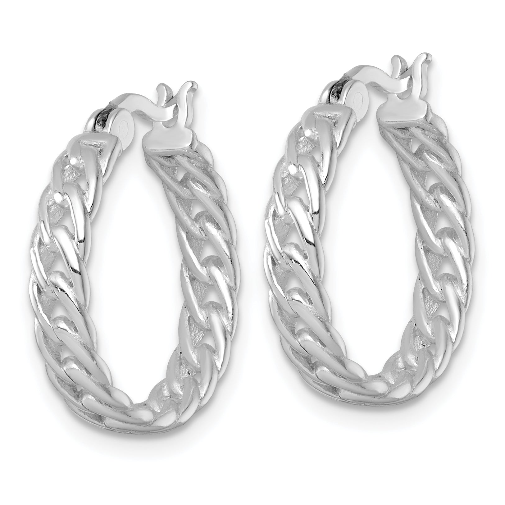 Sterling Silver Rhodium-plated Polished 4.00 x 19mm Curb Link Round Hoop Earrings Secondary image