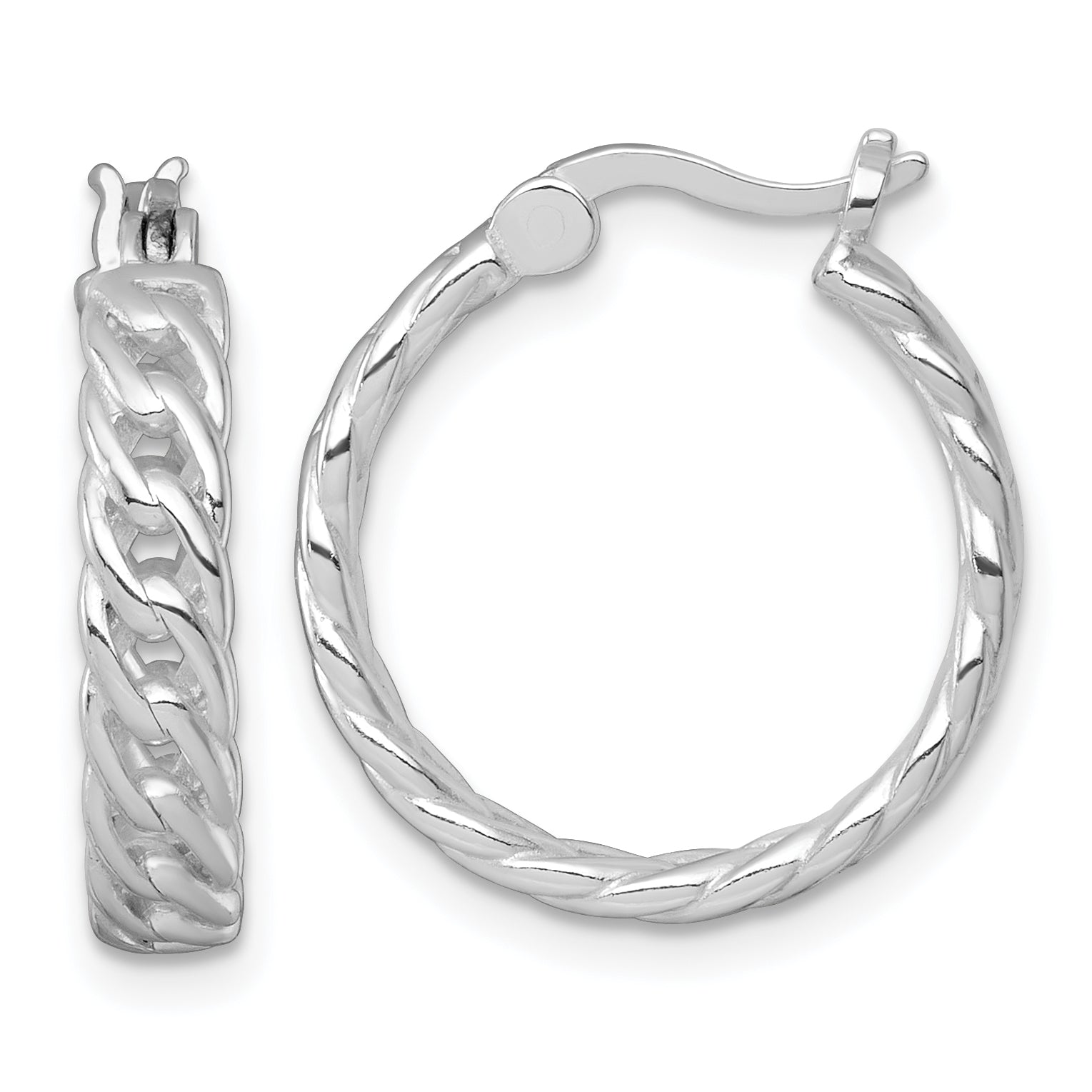 Sterling Silver Rhodium-plated Polished 4.00 x 19mm Curb Link Round Hoop Earrings Main image