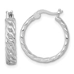 Sterling Silver Rhodium-plated Polished 4.00 x 19mm Curb Link Round Hoop Earrings
