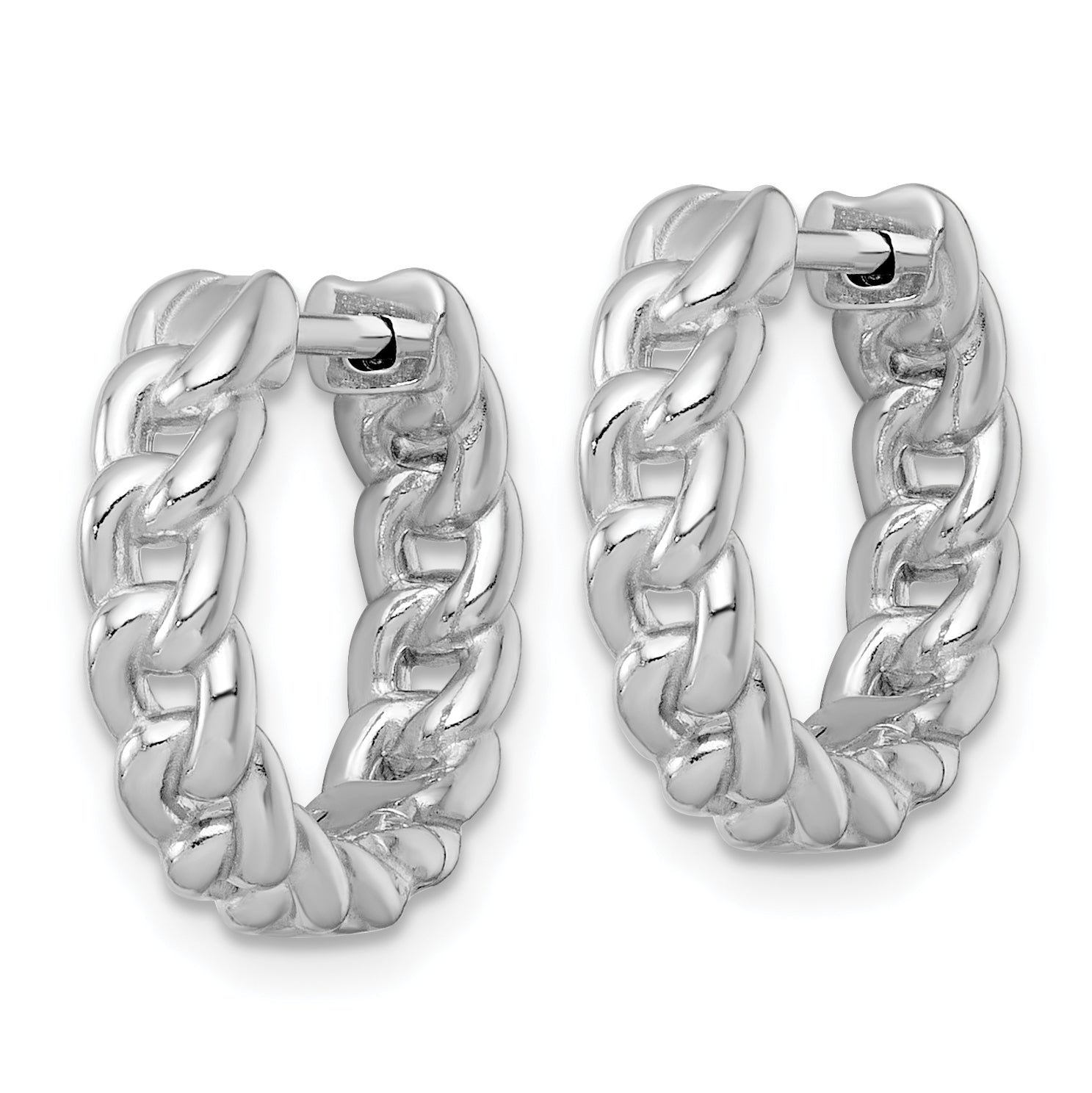 Sterling Silver Rhodium-plated Polished 4.5 x 18mm Curb Link Round Hinged Hoop Earrings Secondary image