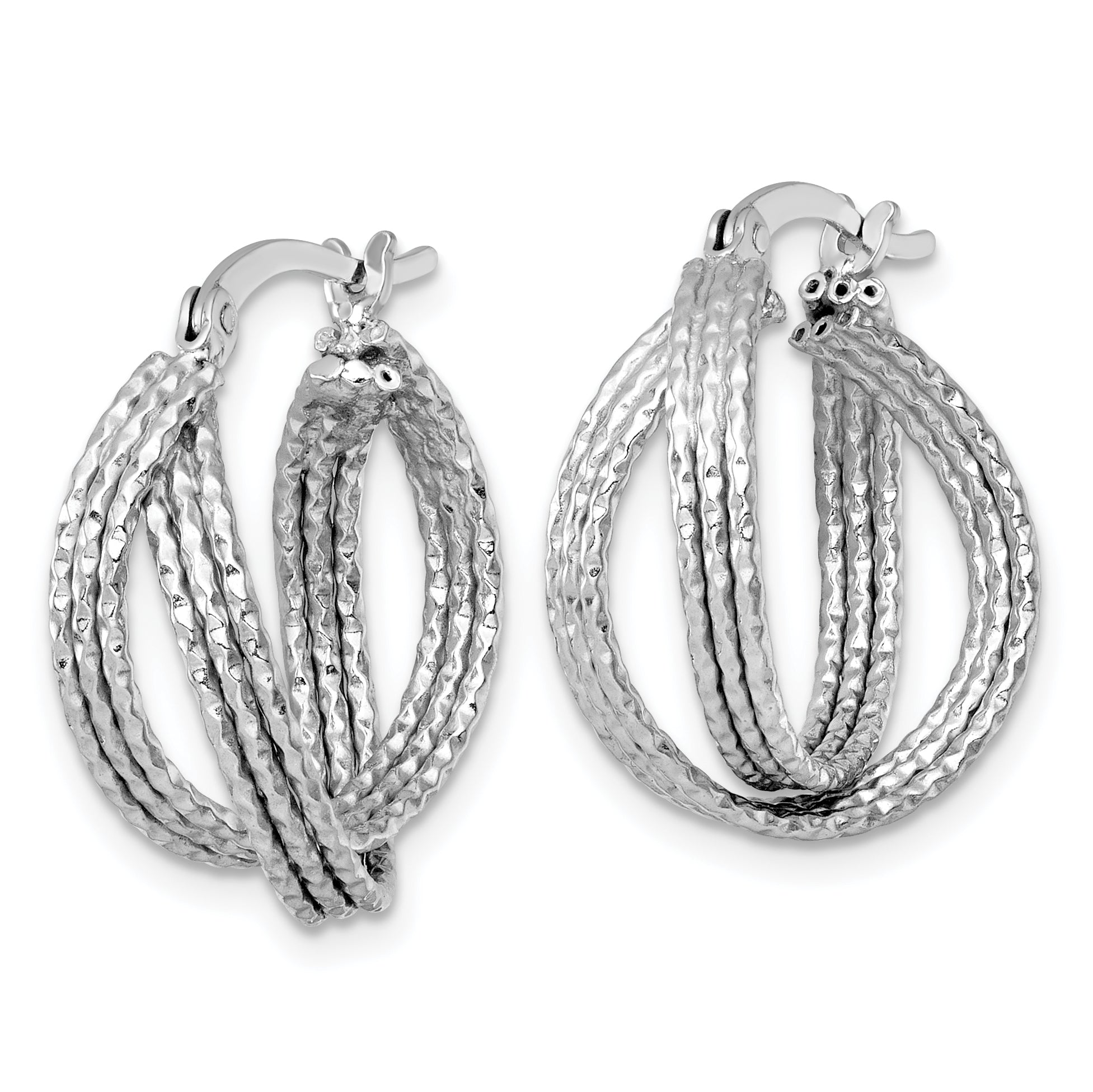 Sterling Silver Rhodium-plated Textured 20.0mm Crisscross Round Hoop Earrings Secondary image