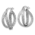 Sterling Silver Rhodium-plated Textured 20.0mm Crisscross Round Hoop Earrings