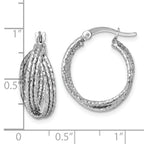 Sterling Silver Rhodium-plated Textured 20.0mm Crisscross Round Hoop Earrings