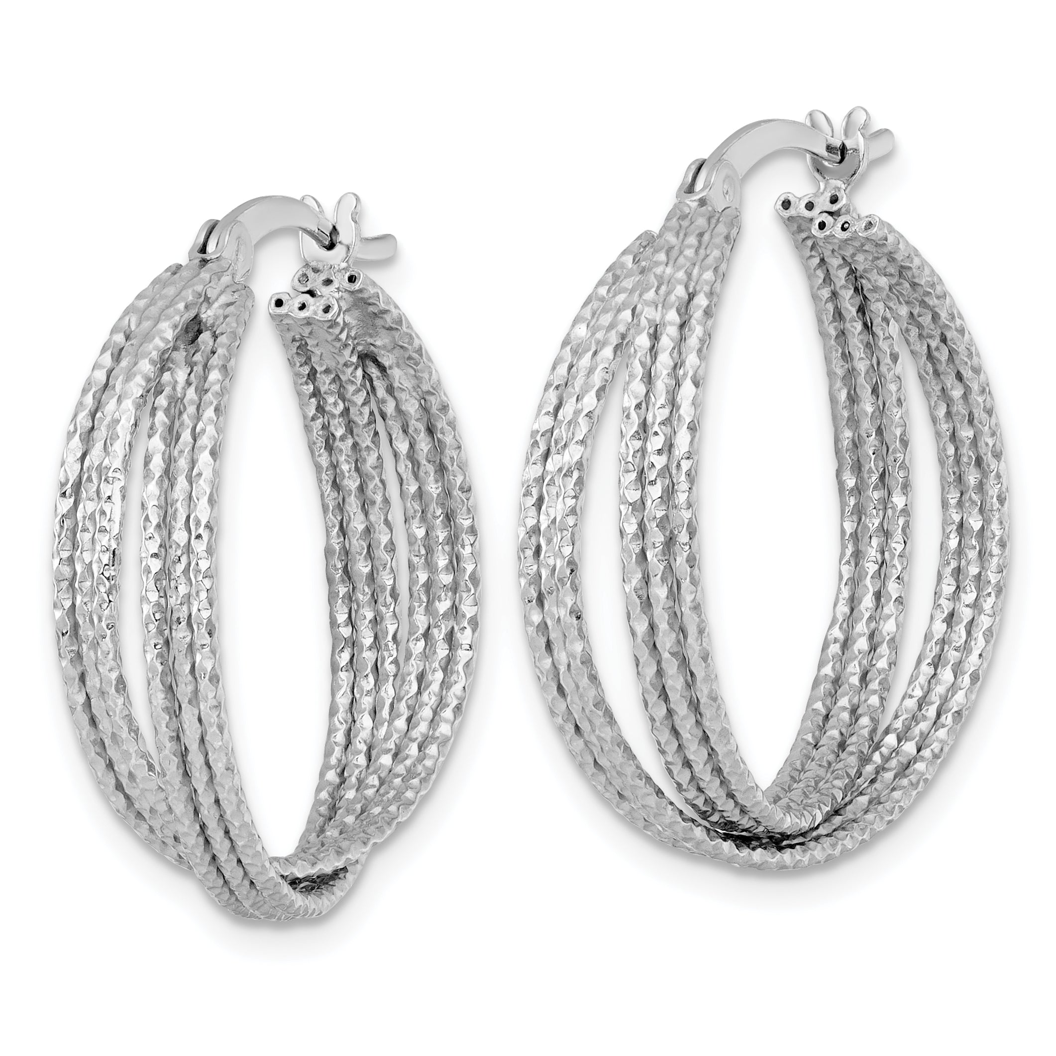 Sterling Silver Rhodium-plated Textured 25.0mm Crisscross Round Hoop Earrings Secondary image