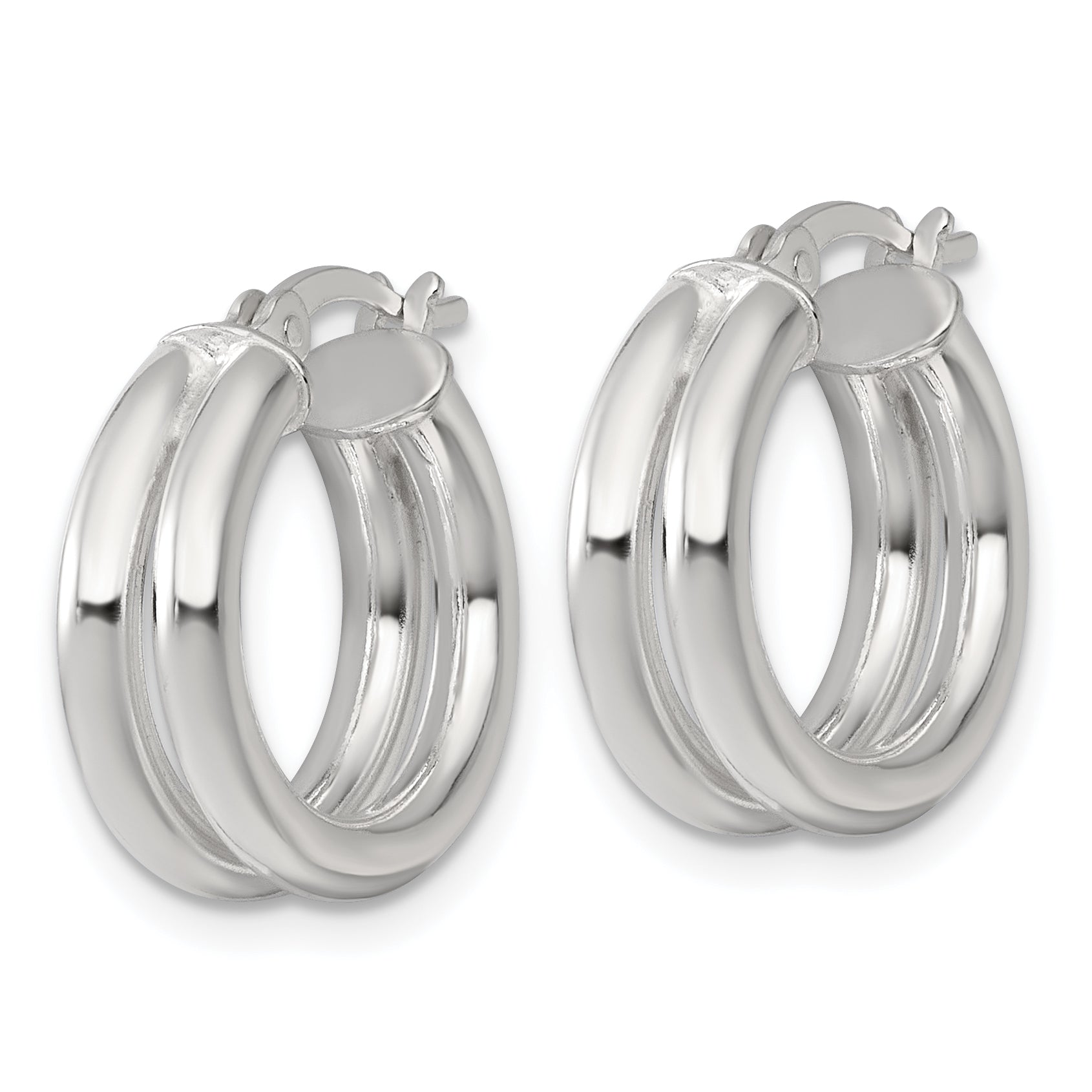Sterling Silver Polished Double Tube Hoop Earrings Secondary image