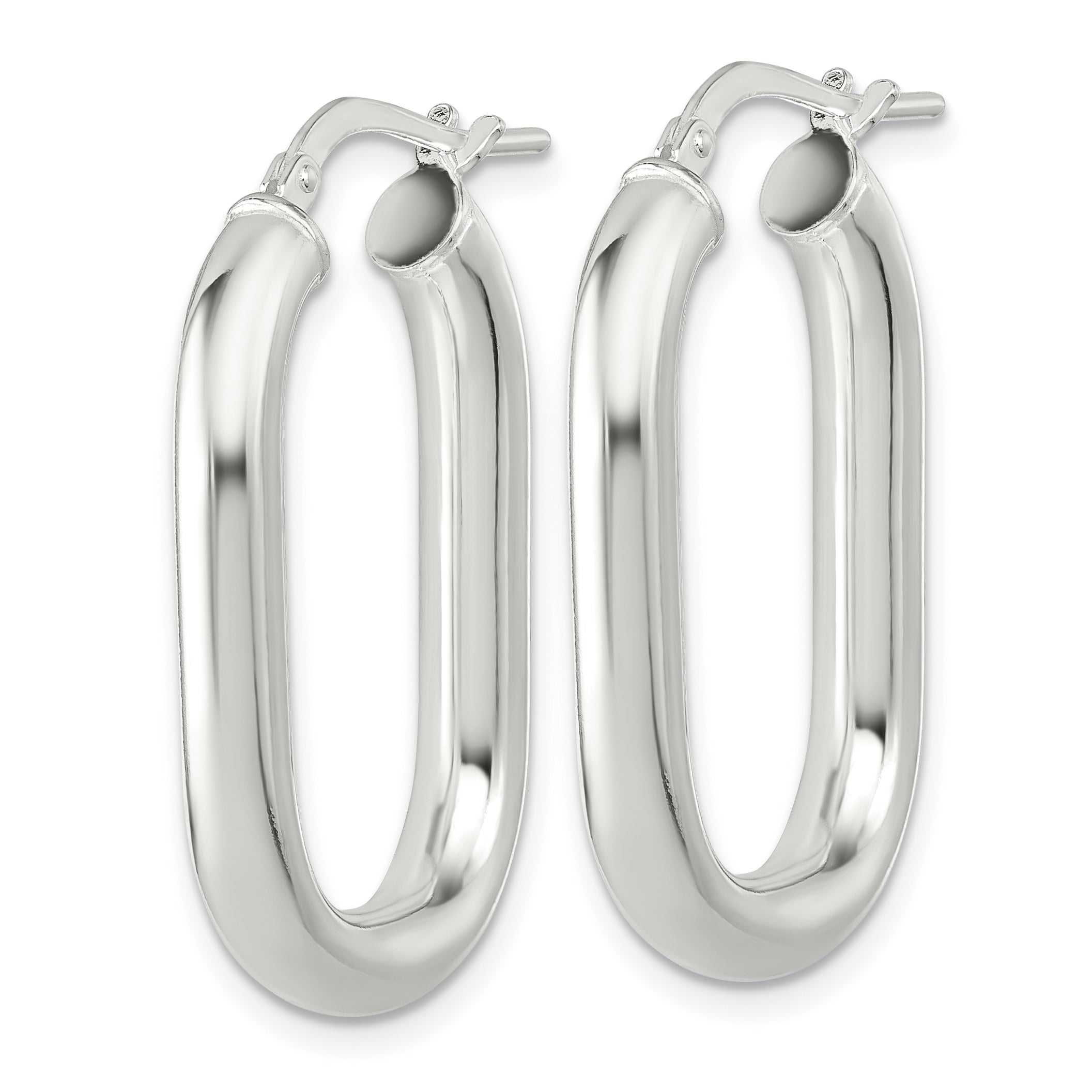 Sterling Silver Polished 4mm Oval Rectangle Tube Hoop Earrings