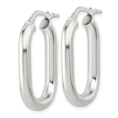 Sterling Silver Polished 4mm Oval Rectangle Tube Hoop Earrings