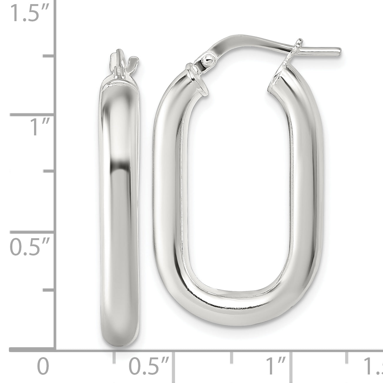 Sterling Silver Polished 4mm Oval Rectangle Tube Hoop Earrings