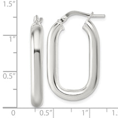 Sterling Silver Polished 4mm Oval Rectangle Tube Hoop Earrings