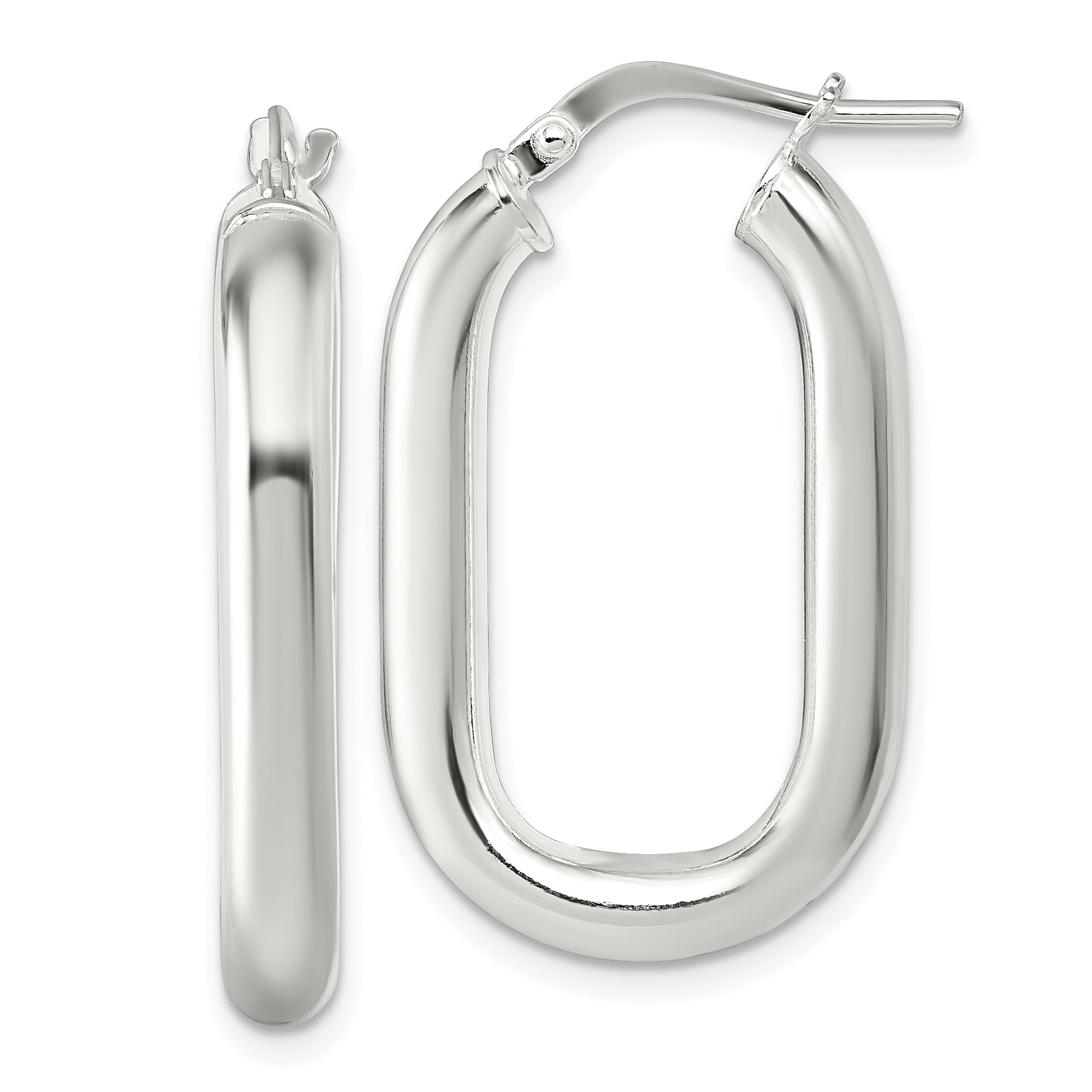 Sterling Silver Polished 4mm Oval Rectangle Tube Hoop Earrings