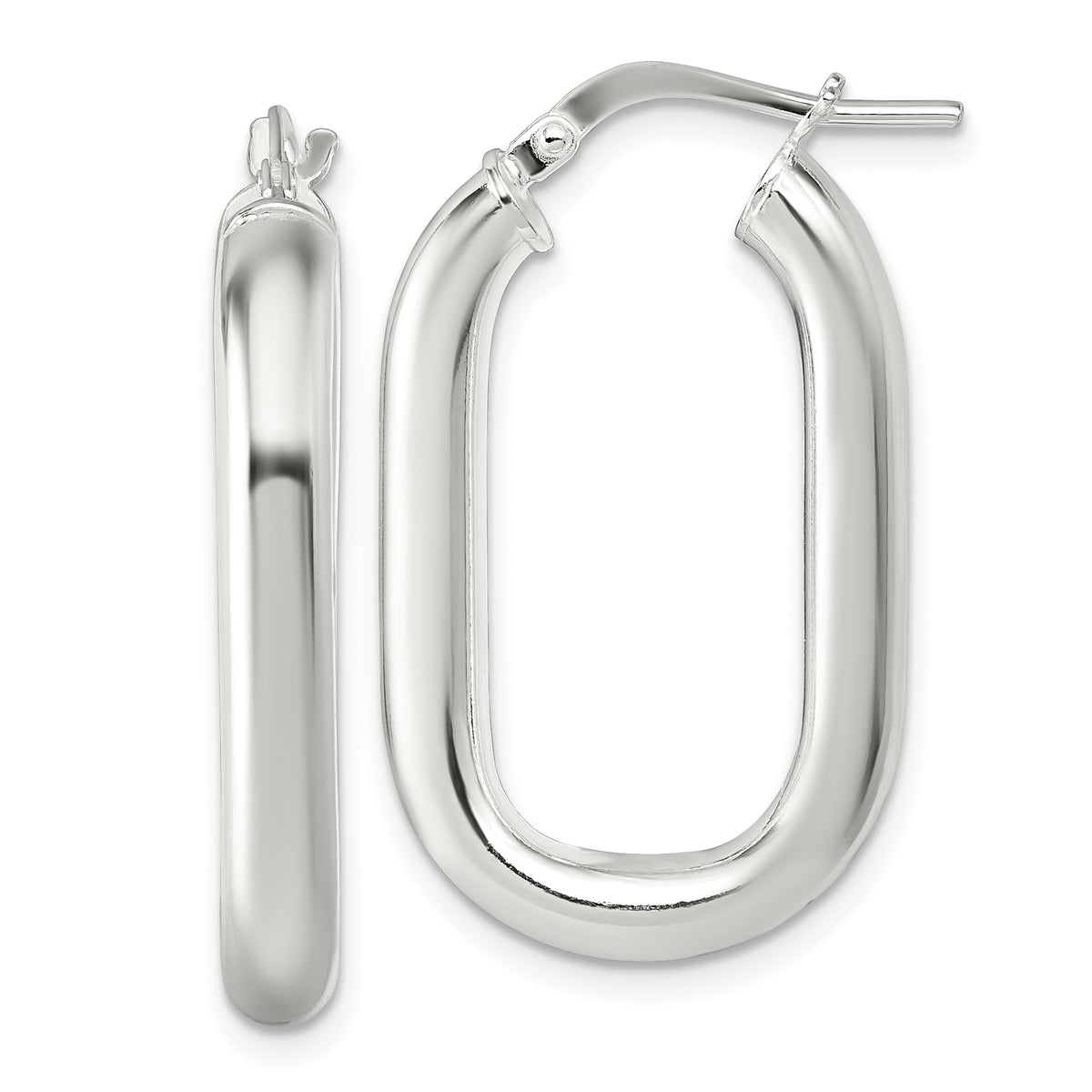 Sterling Silver Polished 4mm Oval Rectangle Tube Hoop Earrings