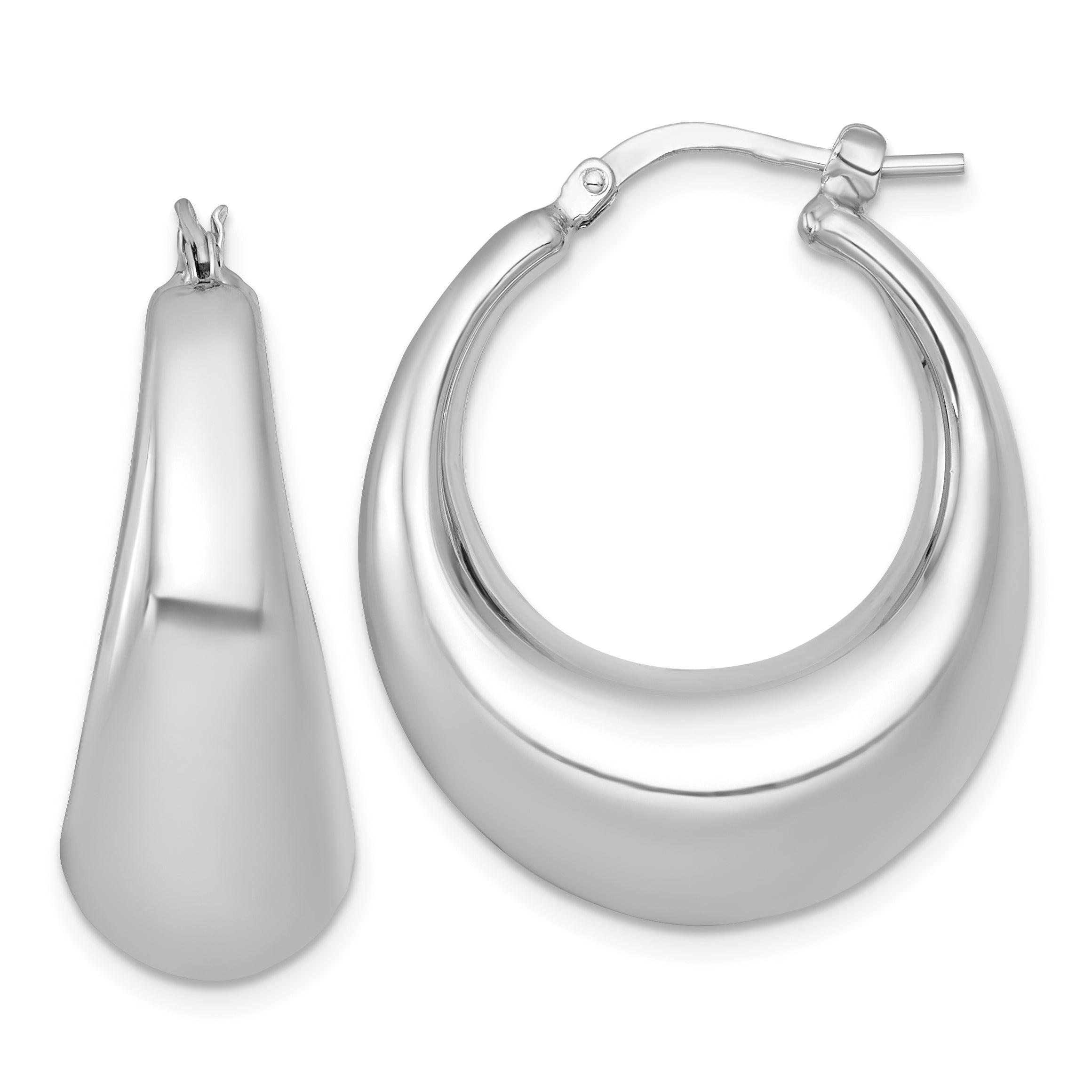 Sterling Silver Rhodium-plated Polished 12mm Graduated Puffed Hoop Earrings Main image