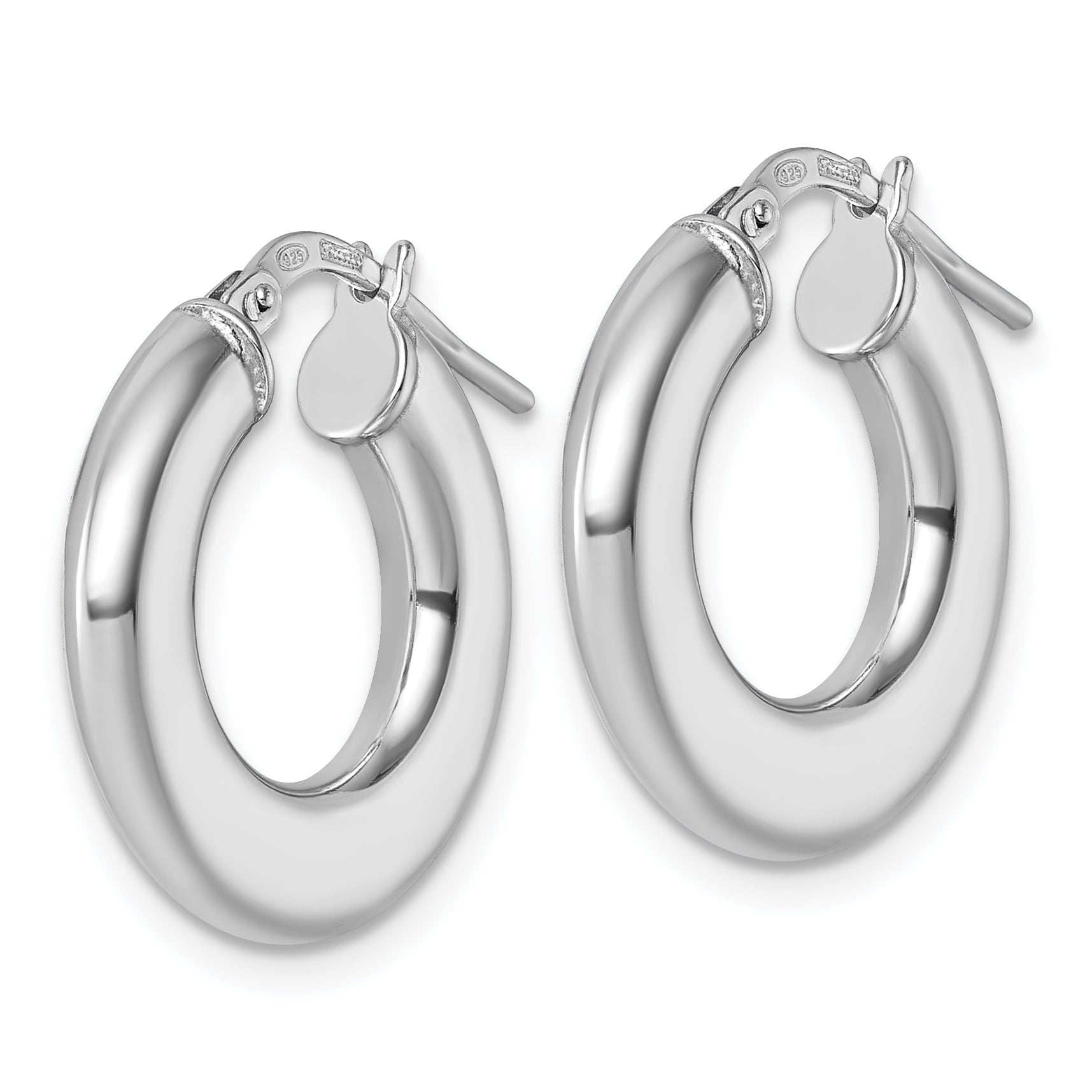 Sterling Silver Rhodium-plated Polished 3.0 x 20mm Flat Tapered Tube Hoop Earrings Secondary image