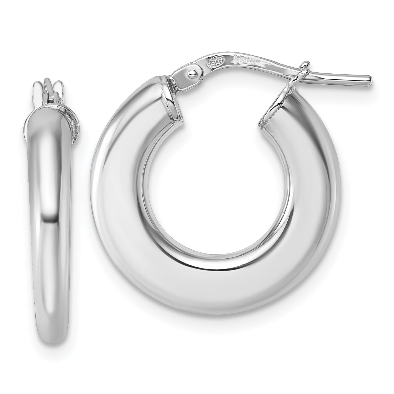 Sterling Silver Rhodium-plated Polished 3.0 x 20mm Flat Tapered Tube Hoop Earrings
