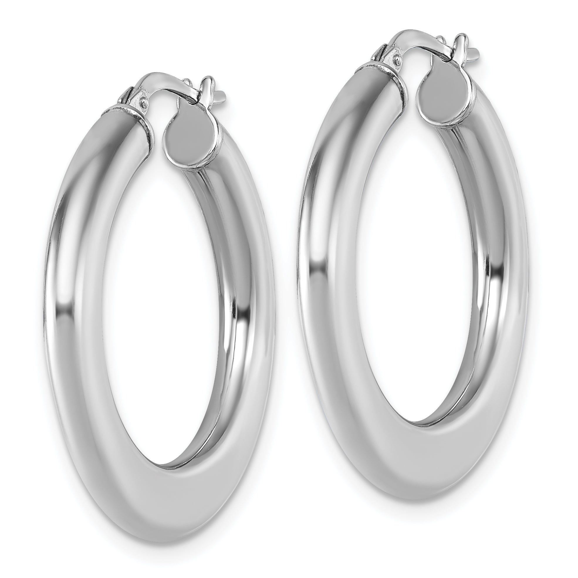 Sterling Silver Rhodium-plated Polished 3.0 x 28mm Flat Tapered Tube Hoop Earrings Secondary image