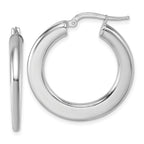 Sterling Silver Rhodium-plated Polished 3.0 x 28mm Flat Tapered Tube Hoop Earrings