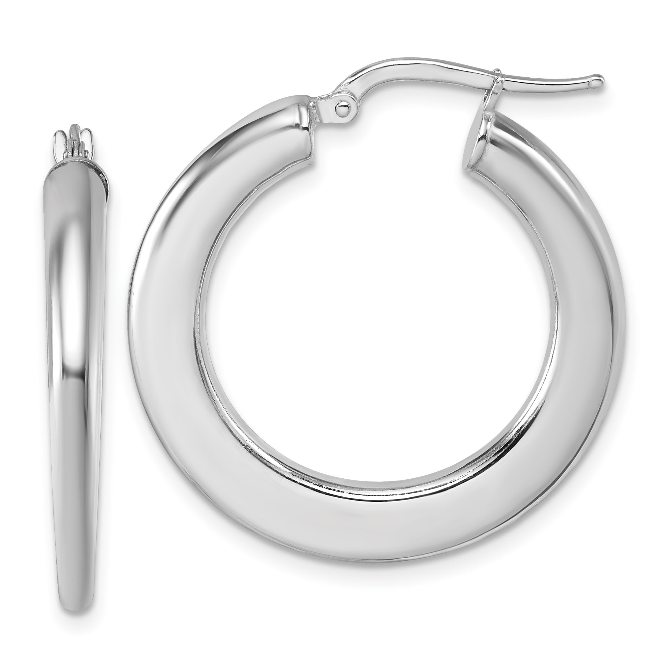 Sterling Silver Rhodium-plated Polished 3.0 x 28mm Flat Tapered Tube Hoop Earrings