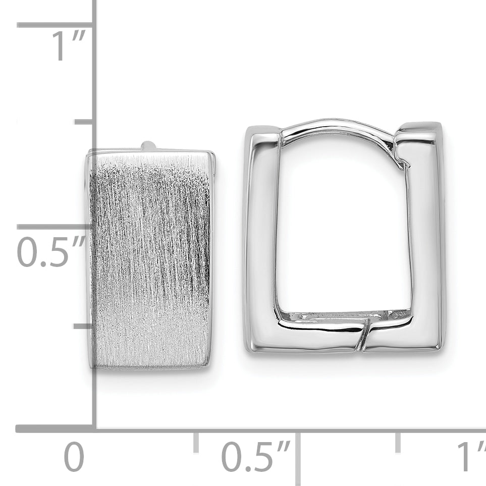 Sterling Silver Rhodium-plated Brushed 8mm Square Hinged Hoop Earrings