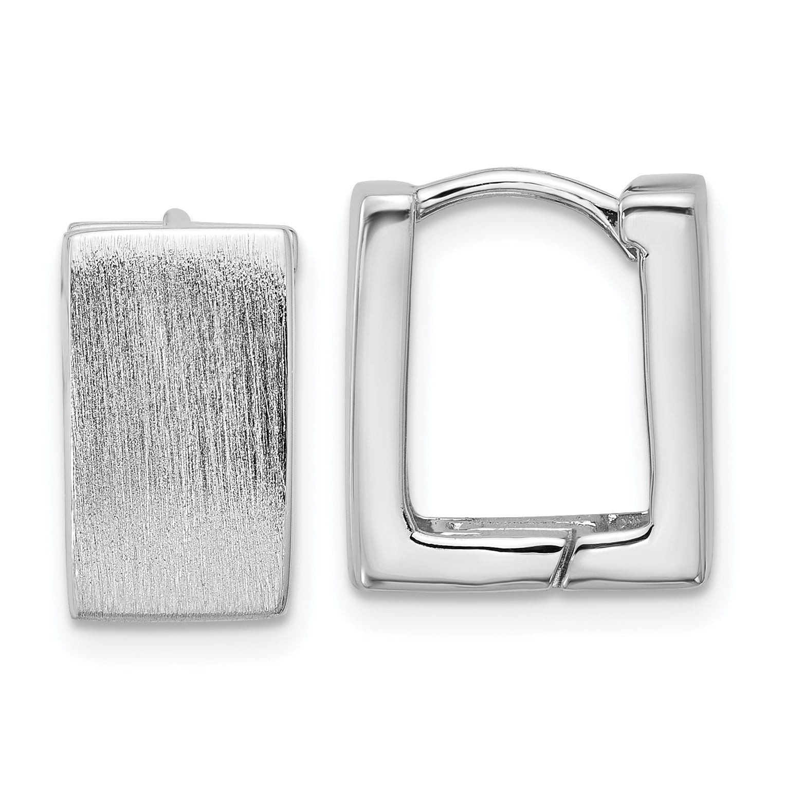 Sterling Silver Rhodium-plated Brushed 8mm Square Hinged Hoop Earrings Main image