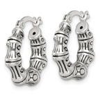Sterling Silver Antiqued Textured Bamboo Round Hoop Earrings