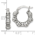 Sterling Silver Antiqued Textured Bamboo Round Hoop Earrings